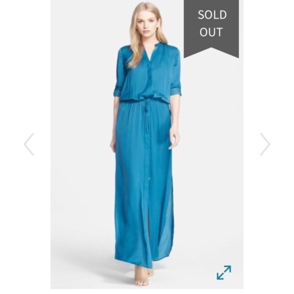 Vince Long Sleeve Maxi Modern Shirt Dress Teal Blue - Picture 11 of 14